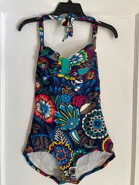 Boden Navy Floral One-Piece Swimsuit with Teal Accent